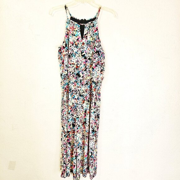 London Times Cropped Multicolor Halter Neckline Woman's Tropical Jumpsuit SZ 10 - Picture 1 of 9